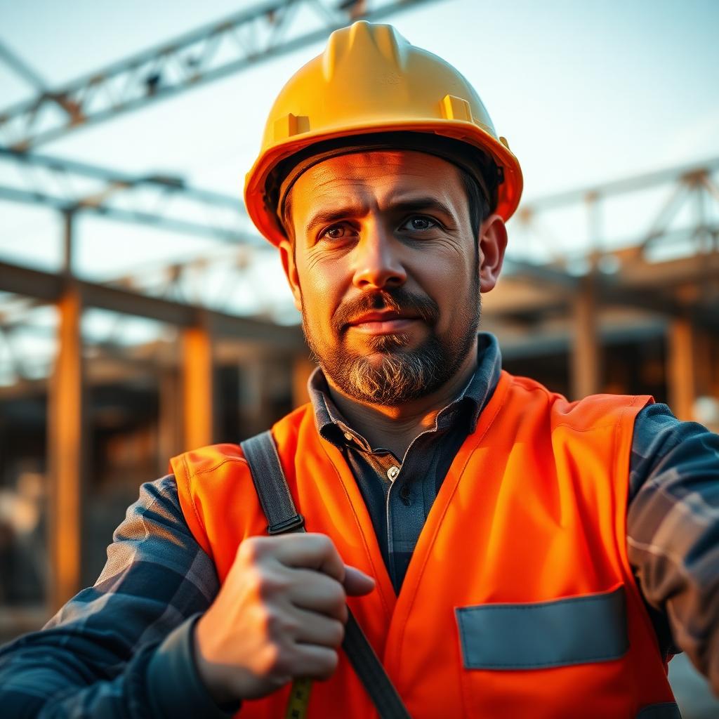Construction worker recording an intro video