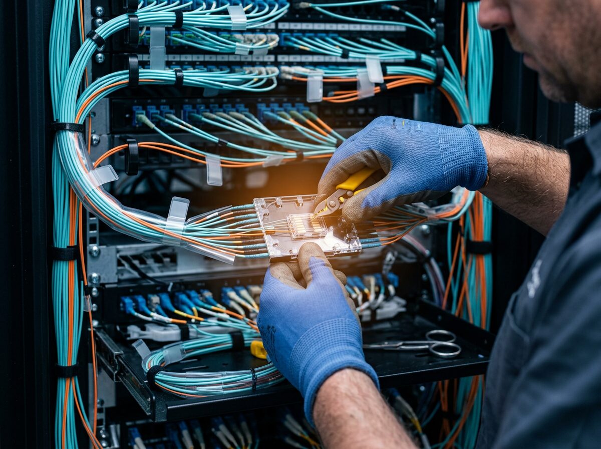 Low-voltage technician terminating fiber optic cables