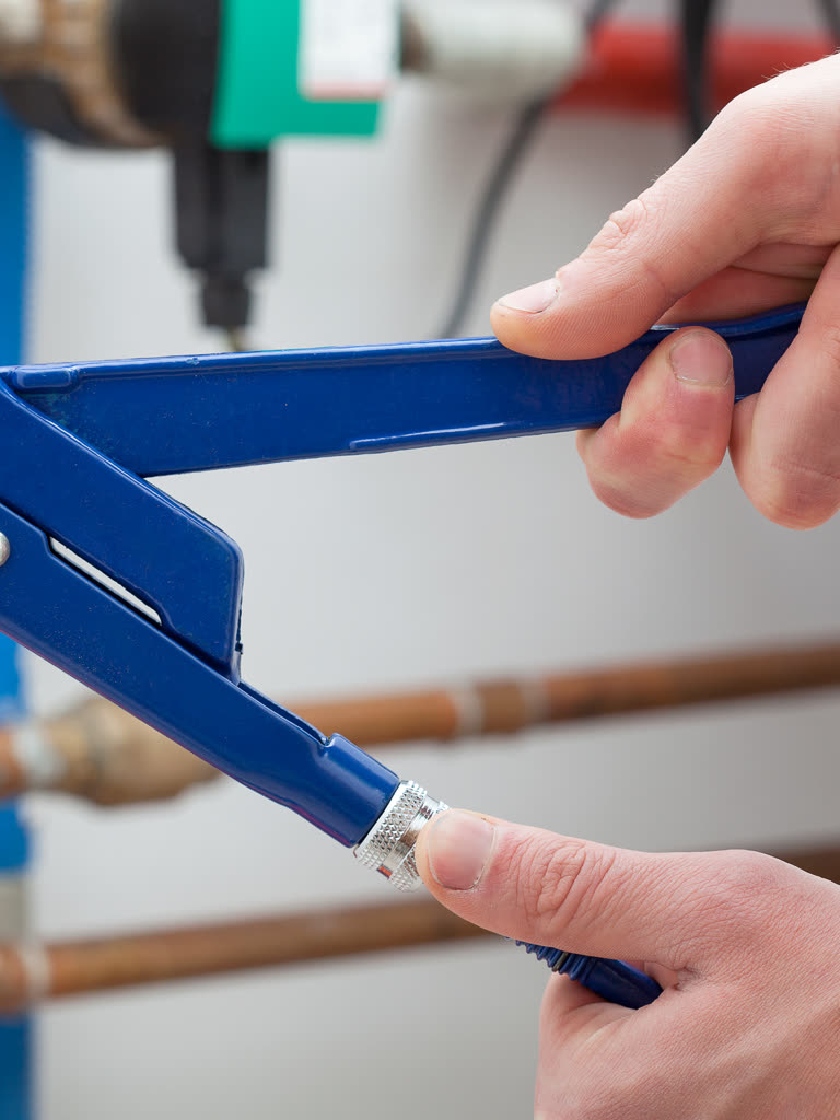 Plumber setting a fixture