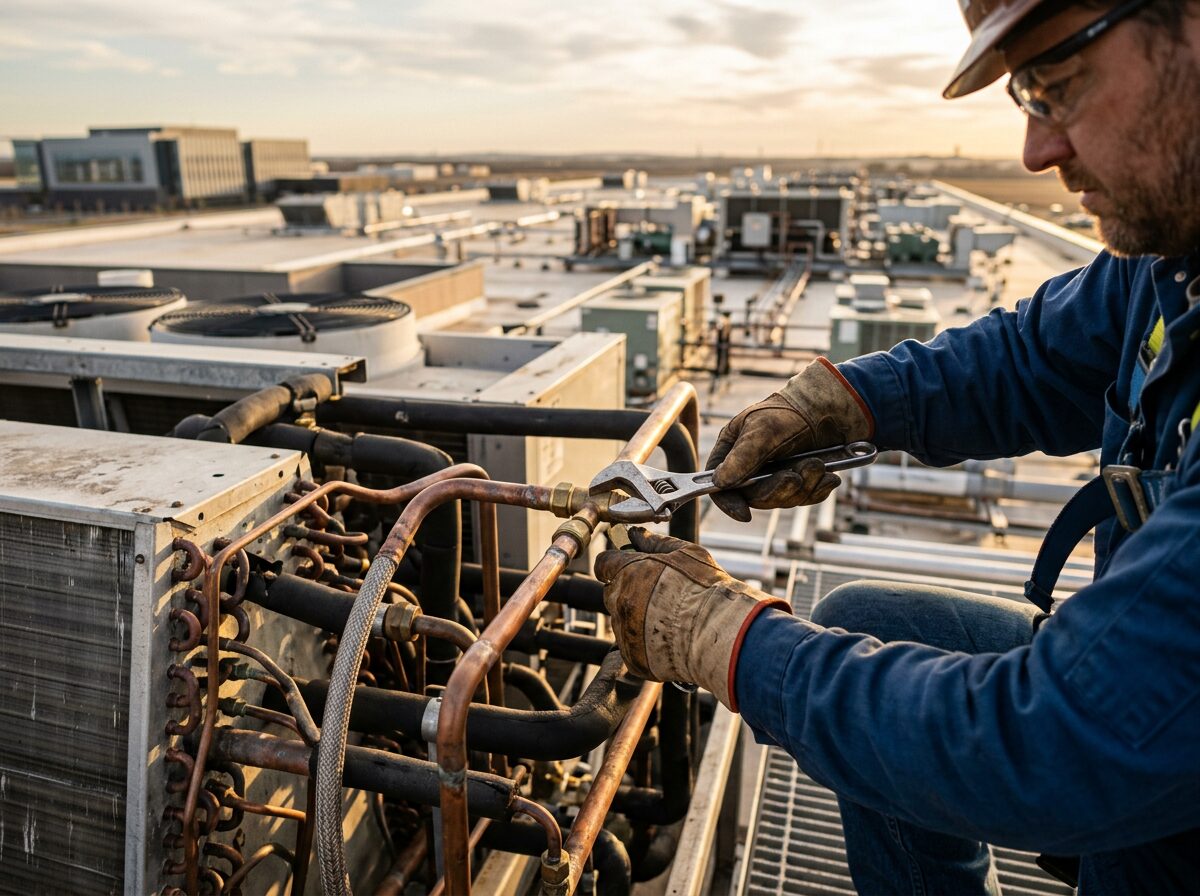 HVAC and cooling technician at a data center campus